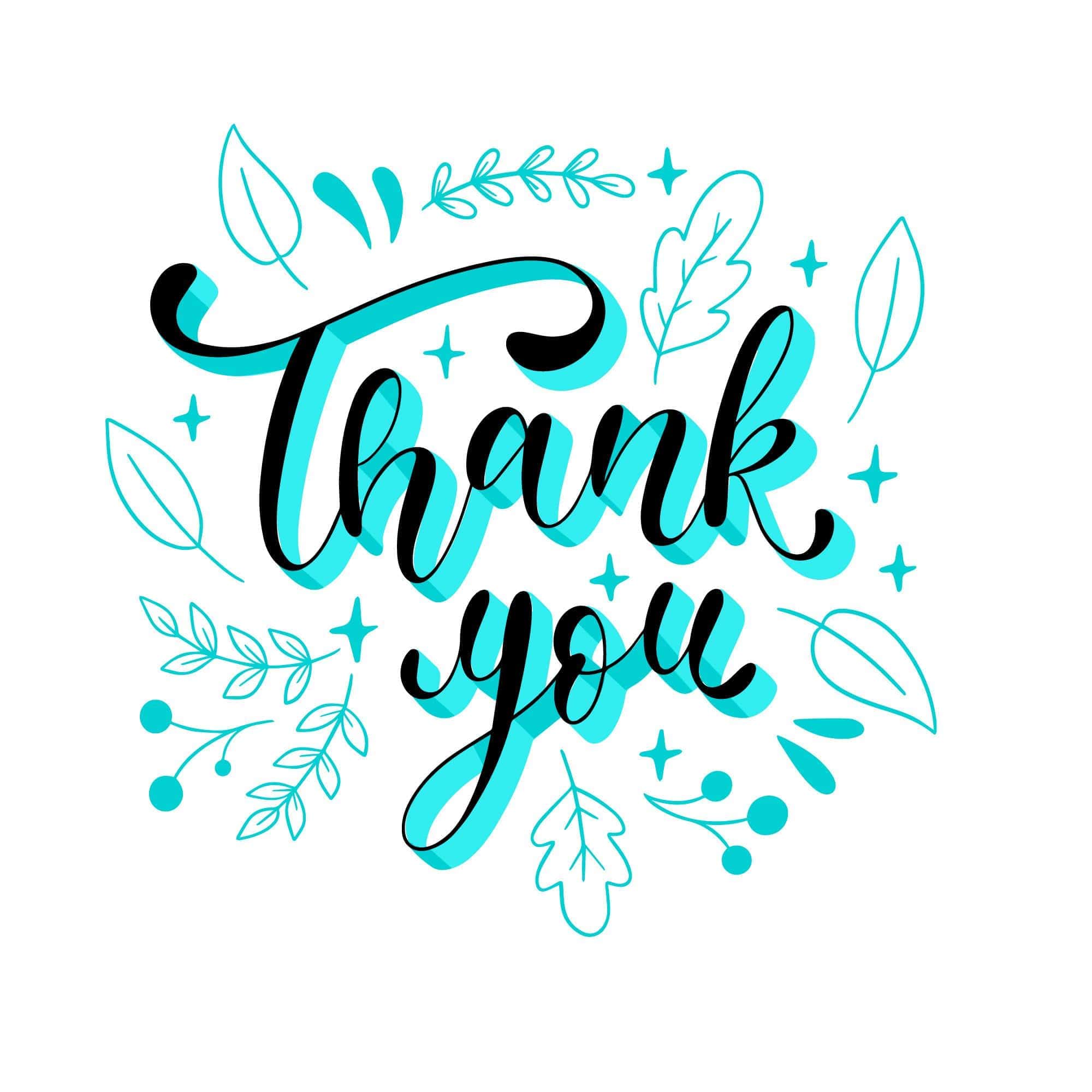 The words Thank You in teal and black with swirls and doodles around it